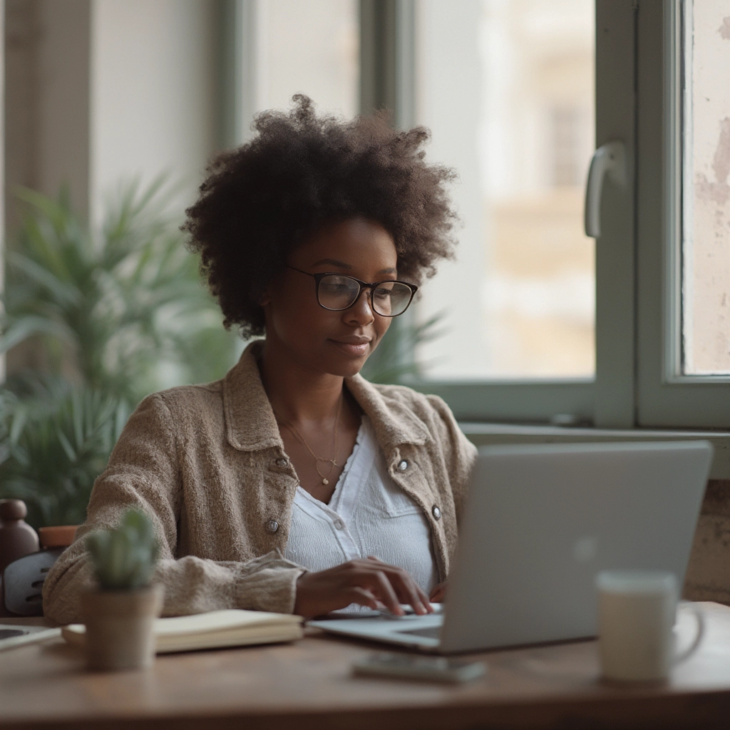 Black Female Professional in a Virtual Therapy Session to Manage Stress and Reconnect Emotionally