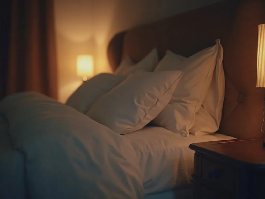 Cozy bedroom setting with a bedside lamp