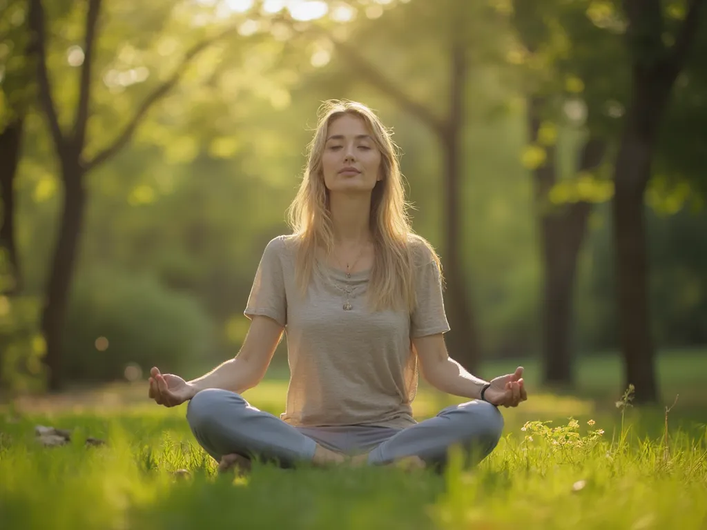 Serene woman practicing mindfulness in a park