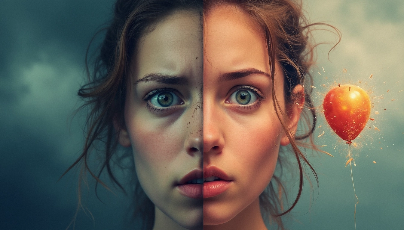 Split image of two faces showing the contrast between anxiety's gradual build-up and panic's sudden intensity