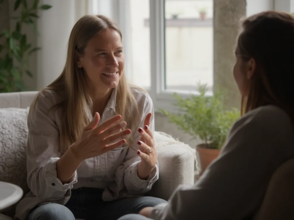 Close-up of a therapist and client in a one-on-one session with open communication